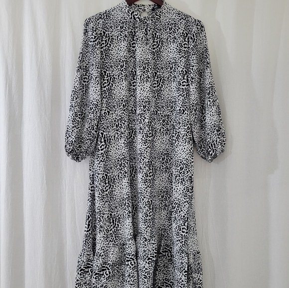 Zara Long Sleeve Maxi Dress in Black & White Leopard Print Women's Size M - Picture 1 of 4